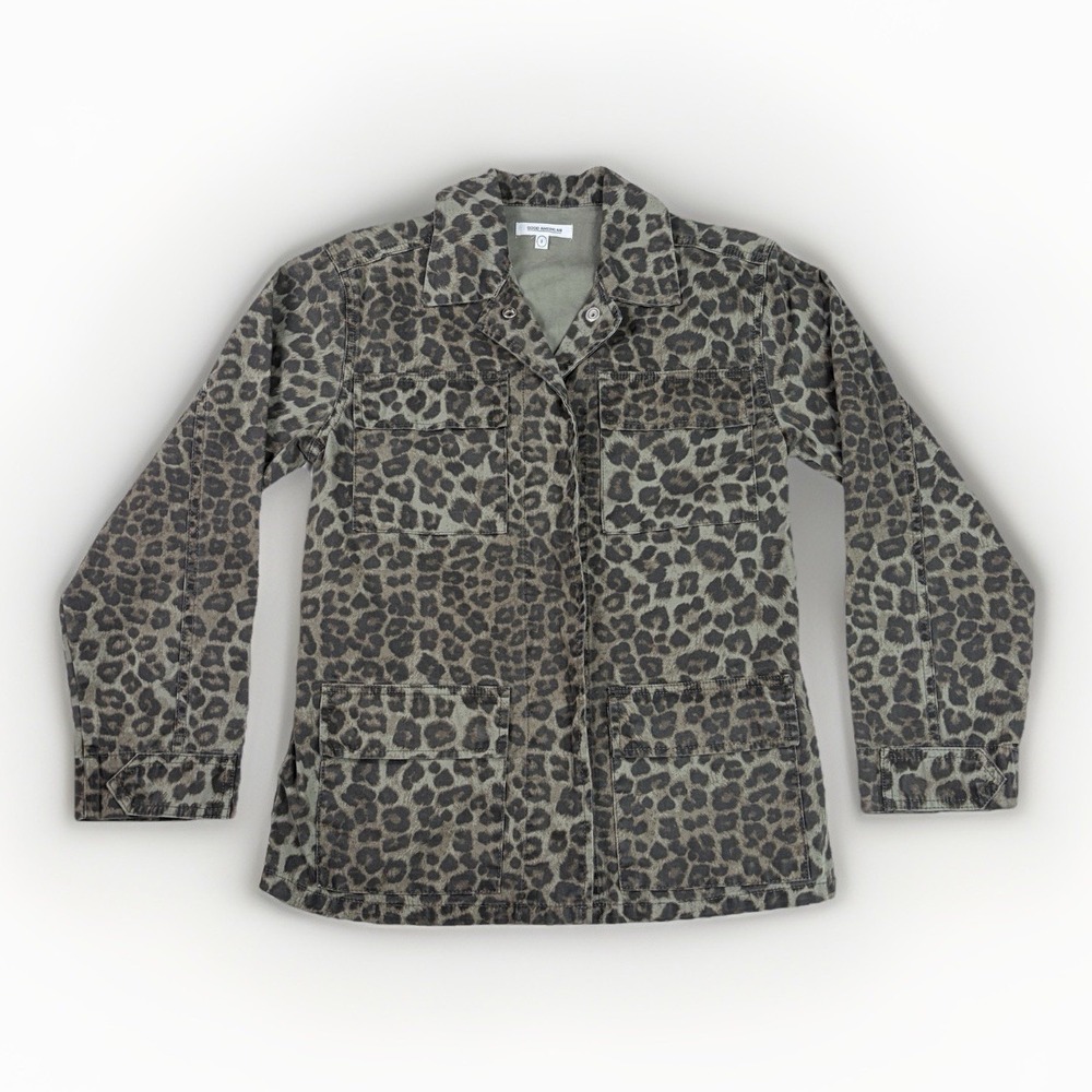 Good American Leopard Print Utility Jacket Size 0 Women's Snaps Pockets Spring